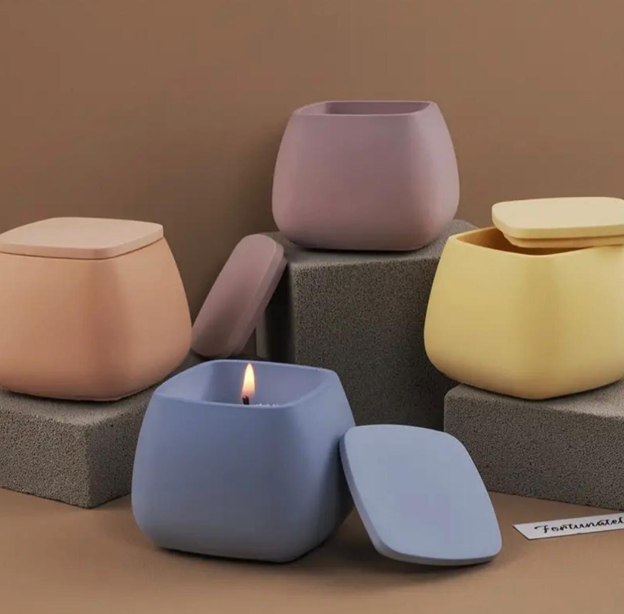 2 Piece square Ceremic Pot Candle With Lid